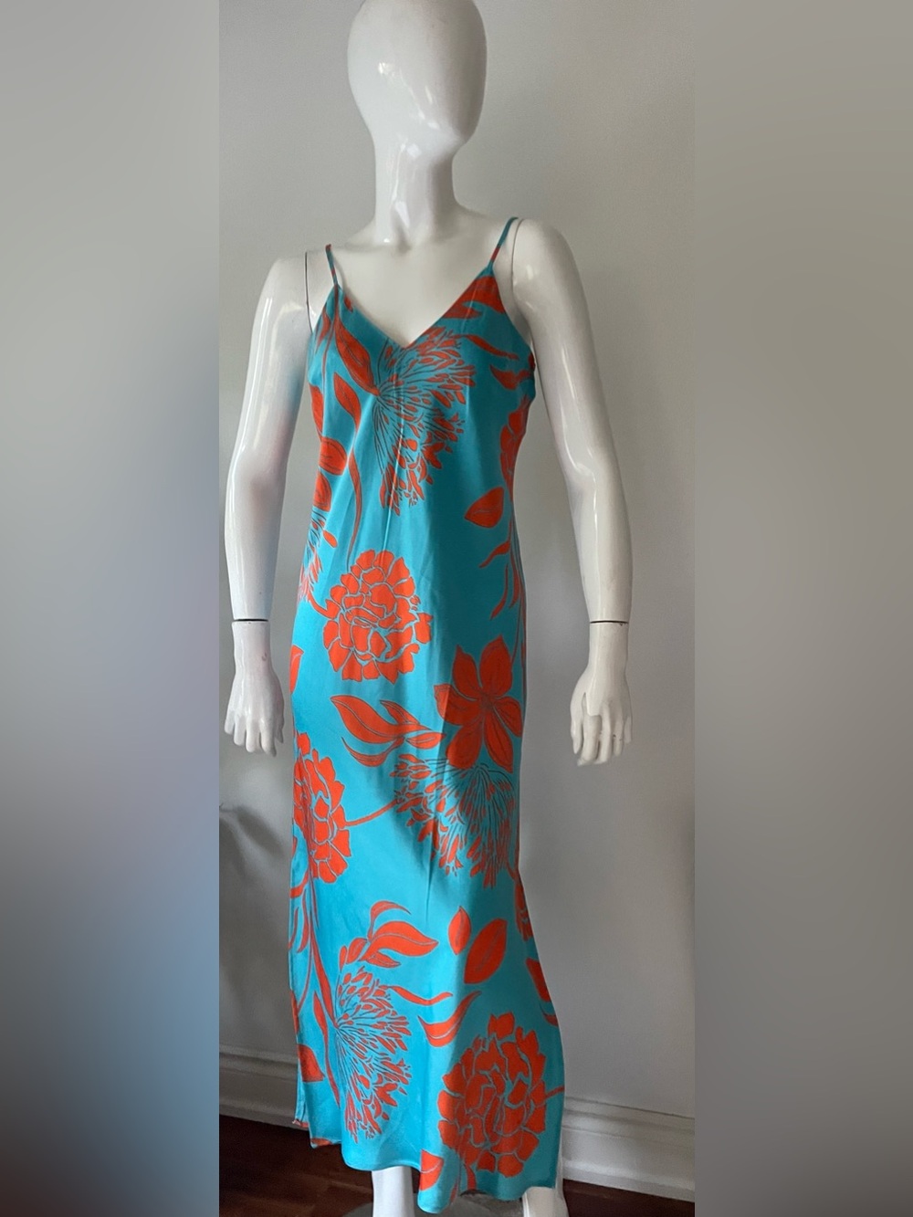 Tropical Floral Slip Maxi Dress – Turquoise & Coral - Picture 4 of 8
